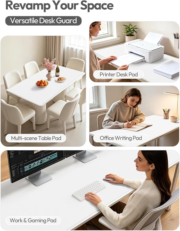 YSAGi Leather Desk Pad Protector, Office Desk Mat, Large Mouse Pad, Non-Slip PU Leather Desk Blotter, Laptop Desk Pad, Waterproof Desk Writing Pad for Office and Home (White,55" x 17.2")