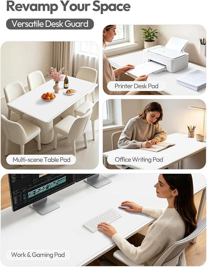 YSAGi Leather Desk Pad Protector, Office Desk Mat, Large Mouse Pad, Non-Slip PU Leather Desk Blotter, Laptop Desk Pad, Waterproof Desk Writing Pad for Office and Home (White,55" x 24")