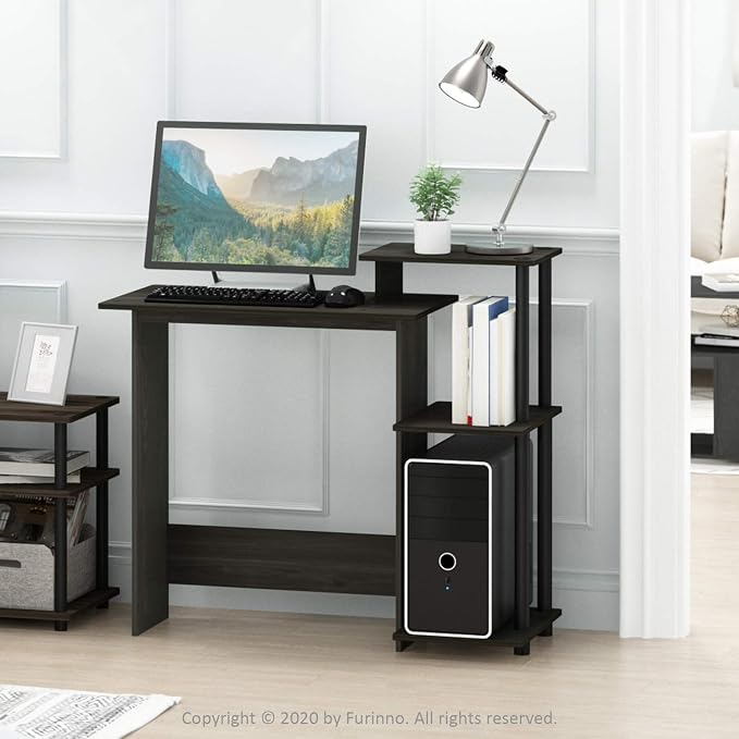 Furinno EFFICIENT Desk, 28.6" Wide Gaming Desk with 3 Open Side Shelves, Laptop Notebook Computer Desk, Office Desk for Home Office, Study Room, Dorm, Bedroom, Dark Espresso