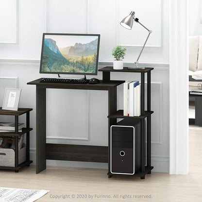 Furinno EFFICIENT Desk, 28.6" Wide Gaming Desk with 3 Open Side Shelves, Laptop Notebook Computer Desk, Office Desk for Home Office, Study Room, Dorm, Bedroom, Dark Espresso