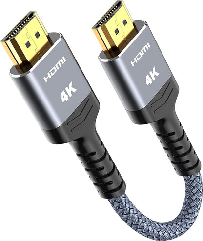 Highwings Ultra‑Short HDMI Cable, 1.06ft Total Length (0.69ft Cable Length), Braided 4K HDR Cord Specially for Compact/Tight Spaces, High Speed with Ethernet ARC 3D HDCP 2.2 for Monitor PC
