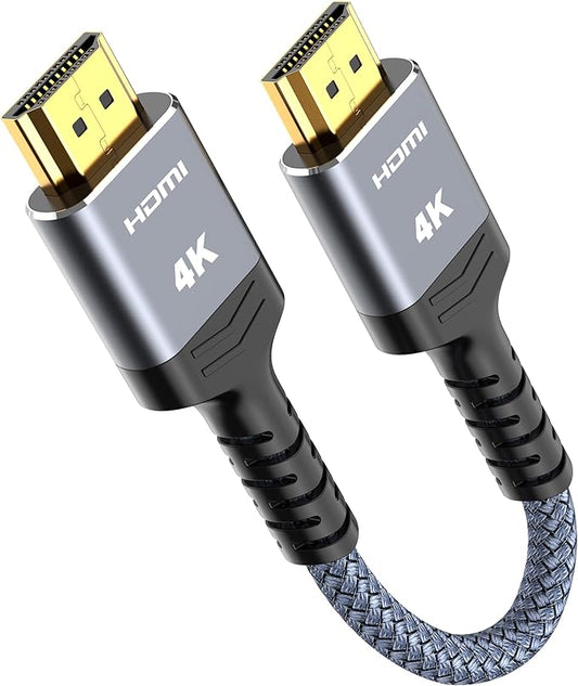 Highwings Ultra‑Short HDMI Cable, 1.06ft Total Length (0.69ft Cable Length), Braided 4K HDR Cord Specially for Compact/Tight Spaces, High Speed with Ethernet ARC 3D HDCP 2.2 for Monitor PC
