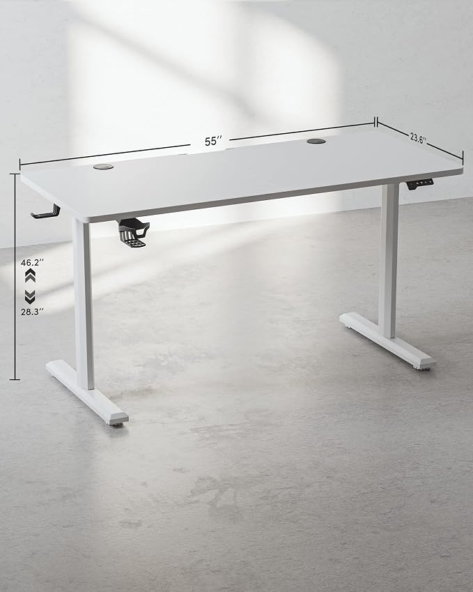 BANTI 55 x 24 Inches Standing Desk, Height Adjustable Electric Standing Desk, Stand up Table, Sit Stand Home Office Desk with Splice Board, White