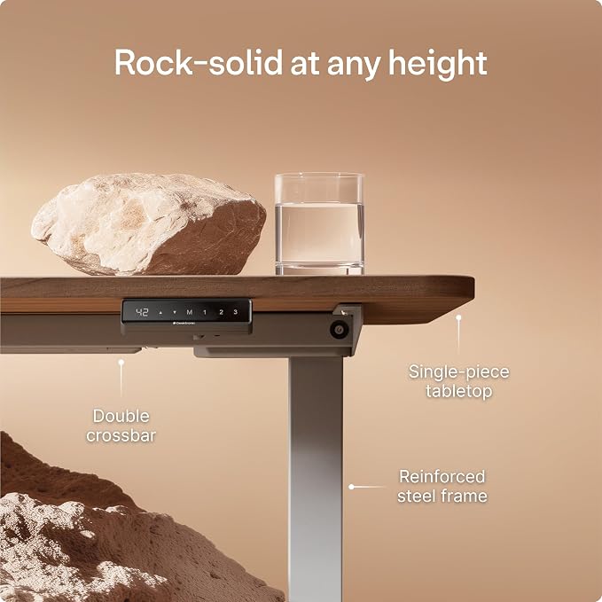 Desktronic HomeOne Standing Desk 54x28 — Ergonomic Sit Stand Home Office Desk, Made in Europe, Electric Dual Motor Height Adjustable, USB & USB-C Charging, Wobble-Free, Touchscreen, 3 Memory Presets