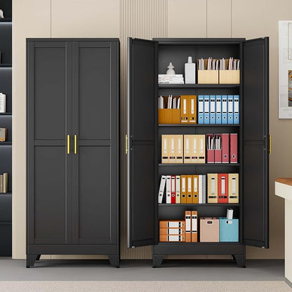 pozdeg 71" Tall Metal Storage Cabinet with 2 Doors & 4 Adjustable Shelves, Steel File Cabinet Multipurpose Organizer for Home Office Garage (Black)