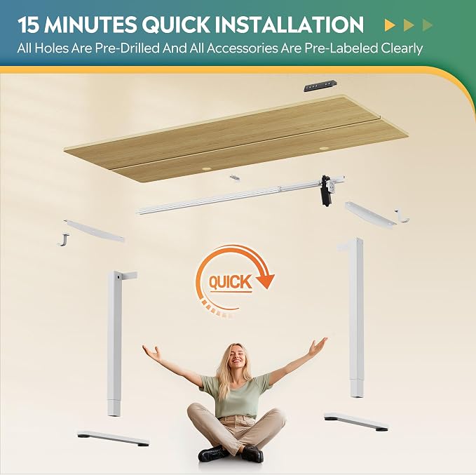 DEVAISE 63 Inch Electric Standing Desk, 3 Adjustable Computer Desk for Home Office, Ergonomic Sit to Stand Desk with LED Touchscreen，Headphone Hook, 3 Memory Preset, with Split Top, Maple