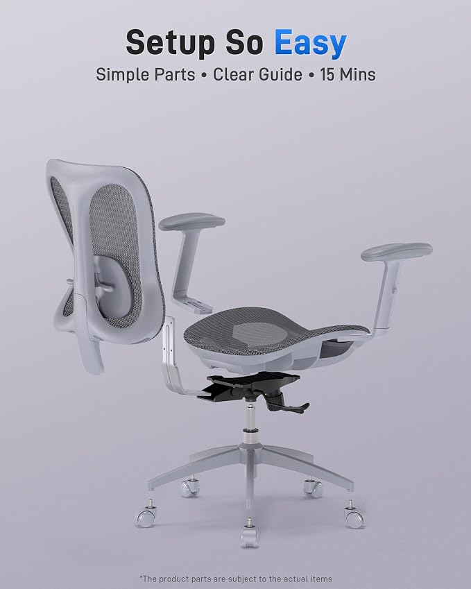 amseatec Ergonomic Office Desk Chair, Comfortable Computer Gaming Chair, Breathable Mesh Back & Seat, Adjustable Armrest, Lumbar Support, Butterfly Design for Home Office (Gray)