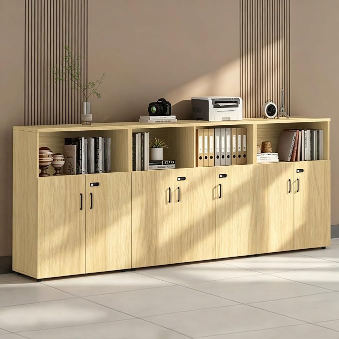File Cabinet with Password Lock, Wood Lateral Filing Cabinet for Letter/A4 Files, 3 Drawer with Door, Printer Stand with Open Shelves for Home Office