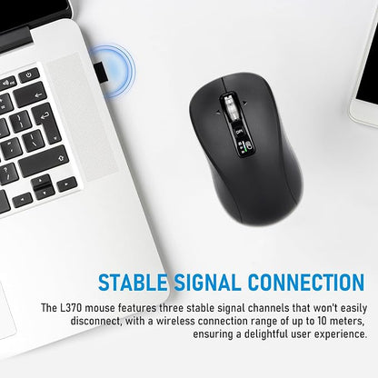 Wireless Bluetooth Mouse, 3-Device Multi-Mode (USB + 2 Bluetooth), 4-Way Metal Scroll Wheel, Adjustable DPI, Silent Click, Long Battery Life, Ergonomic Mouse for Laptop, PC, Mac, iPad (Dark Black, 7)