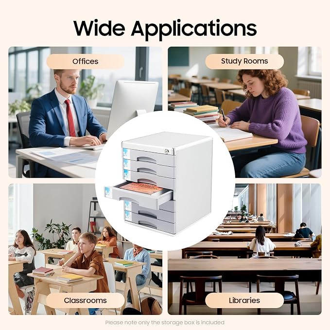 File Cabinet with Drawers Office Document Storage Box Filing Organzier Lockable Desktop Drawer Organizer for Papers Mail Notebooks Stationery (7-layer)