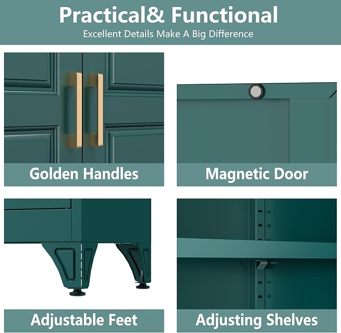 Polup 75" Tall Metal Storage Cabinet with Doors and Shelves, Heavy Duty Green Kitchen Pantry Cabinet with 3 Drawers, Freestanding Food Cupboard Storage Organizers for Laundry, Garage, Dining Room