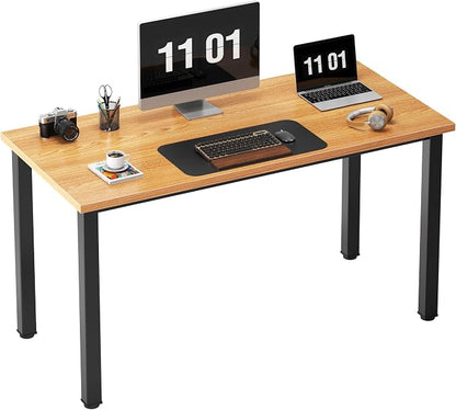 Need Computer Desk, 47 inch Home Office Desk, Modern Simple Style Home Office Gaming Desk, Basic Writing Table for Study Student, Black Metal Frame, Teak Tabletop