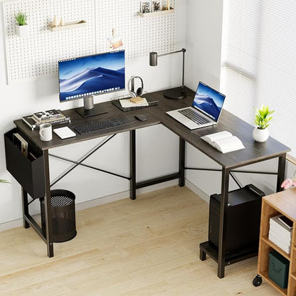 OLIXIS 50-Inch L Shaped Desk, Grey Office Computer Gaming Desk Corner PC Table with Side Bag and Reversible Shelf for Home Work Study Writing, Sturdy Durable Design with Easy Setup