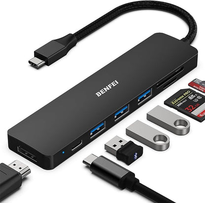 BENFEI 7-in-1 USB C Hub, USB-C Multiport Adapter with USB Type-C to HDMI, USB-C to SD TF Card Reader/3 USB 3.0/60W Power Delivery with iPhone 15 Pro/Max MacBook Pro/Air 2023, iPad