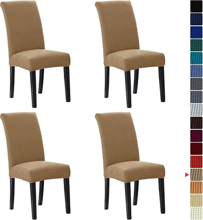 Stretch Chair Covers for Dining Room Set of 4, Removable Washable Dining Room Chair Covers, Dining Chair Slipcovers Seat Protector, Great Home Decor and Banquet Upholstery (Tan, 4 Pack)