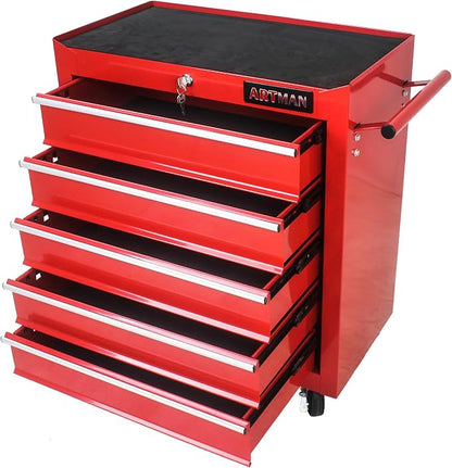 RYH 5 Drawers Rolling Tool Chest & Tool Box on Wheels | Heavy Duty Metal Cart with Ball Bearing Drawers | Fits US General Tool Box for Garage Storage (Red, 5 Drawers（29.9" H × 24.2" W × 12.9" D)