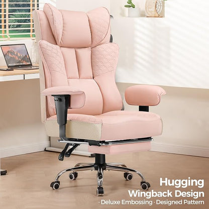 GTPLAYER Big and Tall Office Chair, Wide Ergonomic Gaming Chair with Deluxe Embossing Designed Leather with Foot Rest,150°Reclining Adjustable Soft Armrests Pocket Spring Back Support and Pillow