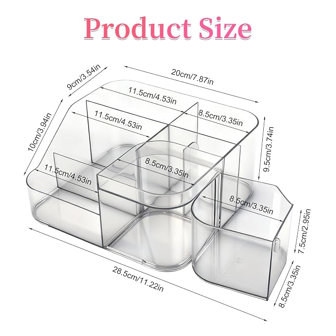 BQAN Transparent Acrylic Nail Desk Organizer, Drill & Brush Holder, Professional Storage Box for Nail Tools, Makeup, Eyeshadows, Skin Care