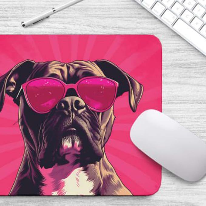Pink Mousepad Glamour Dog Boxer Mouse Pad for Home Office Gaming Working Desk Computer Desktop Accessories Non-Slip Rubber Mousepad for Dog Lovers