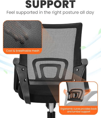 NEO CHAIR Office Desk Computer Chair Ergonomic Mesh Gaming Cushion Seat with Comfy Lumbar Mid Back Support Adjustable Height Swivel Rolling Wheels for Home Task (2 pk - Black)