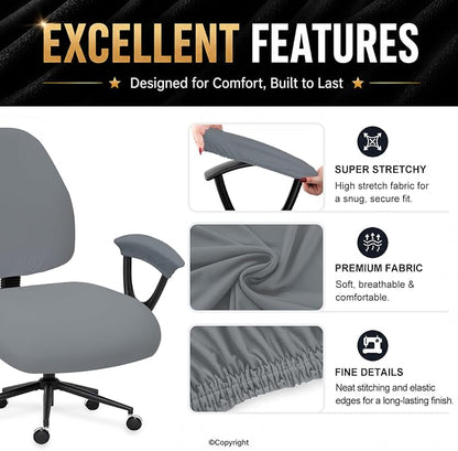 Super Stretchable Separate Office Chair Seat Covers - Universal Spandex Computer Chair Slipcover - Rotating Backrest Coverings & Cushion Protectors & Armrest Covers for Dogs, Cats, Pets, Mid Gray