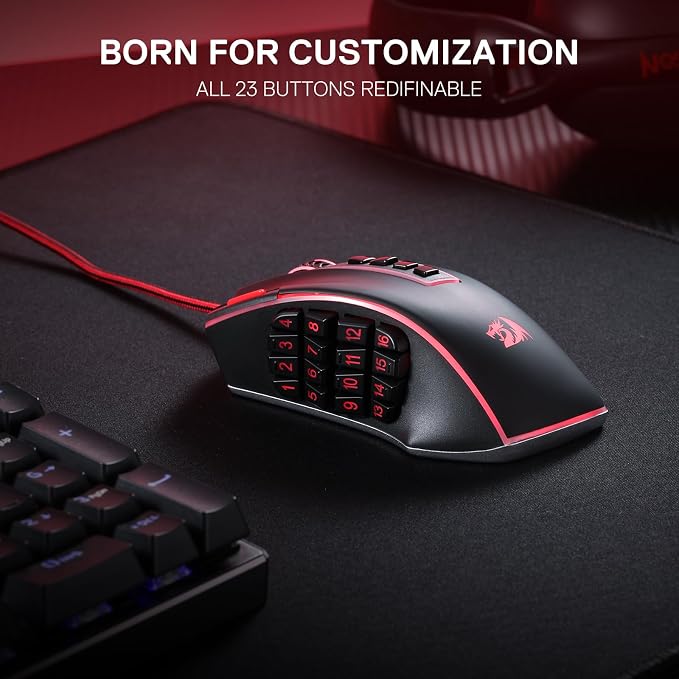 Redragon M990 MMO Gaming Mouse, 32000 DPI High Precision Wired RGB Gamer Mouse w/23 Programmable Buttons, 16 Side Macro Keys, Software Supports, Aluminum Base