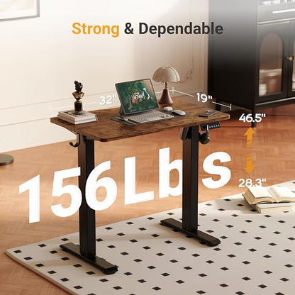 YDN 32" Small Electric Standing Desk Adjustable Height, Sit Stand up Desk with Memory Presets & Cable Management, Home Office Desk for Office & Computer Workstation, Black Frame/Rustic Brown Top