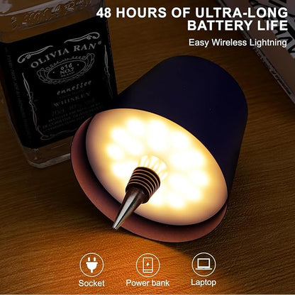 2 Pack Wireless Bottle Lamp,Rechargeable LED Wine Bottle Lamp Shade with Touch Dimming,3 Color Temperatures, Cordless Bottle Lights for Liquor Bottles,Bar, Restaurant,Bedroom Decor (Dark Blue,2pcs)