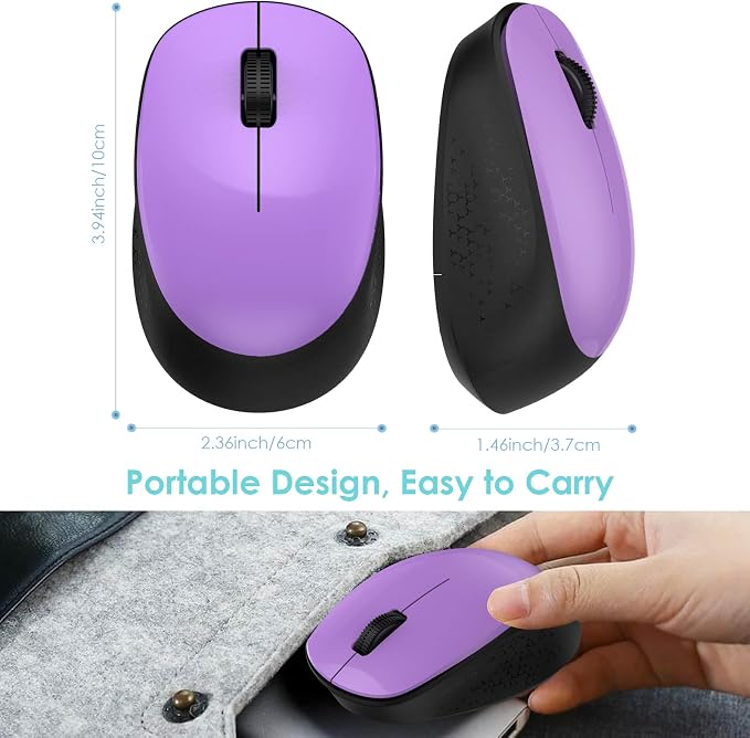 LeadsaiL Wireless Mouse for Laptop, 2.4GHz Silent USB Mouse, Slim Optical Mouse with 3 Buttons, 1600 DPI, Works with Windows, Mac, Chrome OS, Linux - Black and Purple