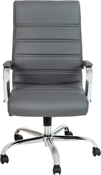 Merrick Lane Milano Contemporary High-Back Gray Faux Leather Home Office Chair with Padded Chrome Arms