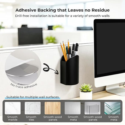 UMUST Silicone Pencil Holder, Self Adhesive Pen Organizer for Desktop, No Drill Wall-Mounted Electric Toothbrush Holder, 3-Slot Multi-Functional Holder Accessories for Home, Office, School (Blcak)