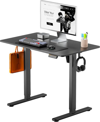 Electric Standing Desk,40x24 Inches Adjustable Height Stand up Desk, Sit Stand Home Office Desk with Splice Board, 3 Preset Heights,Equipped with Hooks,Ergonomic Computer Desk Workstation，Black