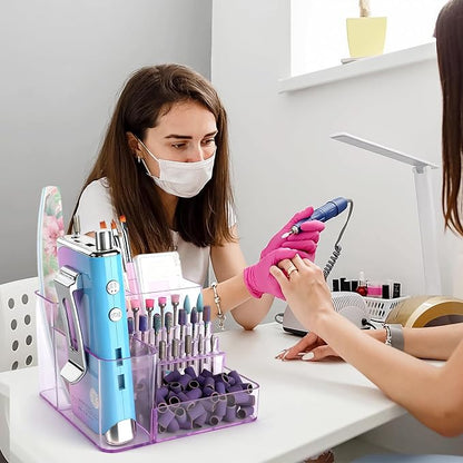 Nail Drill Holder, 21 Holes Nail Drill Machine & Bits Storage Box, Acrylic Nail Drill Bit Holder Professional Nail Tools Organizer, Nail Desk Organizer for Nail Tech (Purple)