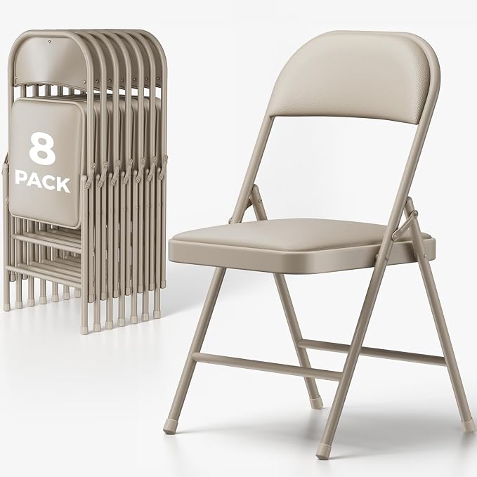 8 Pack Folding Chairs, PU Leather Folding Dining Chairs with Padded Cushion Seat & Back, Indoor Outdoor Folding Chair Set for Home Office, Parties, Events, Wedding, Extra Guest Seating
