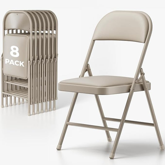 8 Pack Folding Chairs, PU Leather Folding Dining Chairs with Padded Cushion Seat & Back, Indoor Outdoor Folding Chair Set for Home Office, Parties, Events, Wedding, Extra Guest Seating