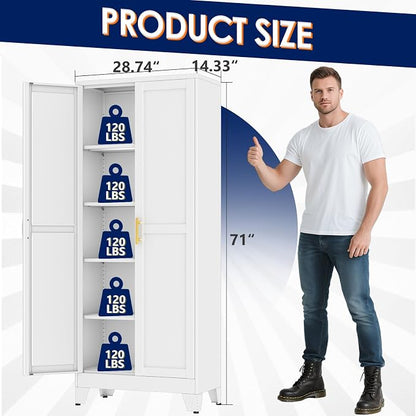 erosoei 71" H Metal Garage Storage Cabinet, Metal Pantry Cabinet with 2 Doors, Locker Steel Cabinet with 4 Adjustable Shelves, Freestanding Cupboard for Garage,Office,Home,Gym,School