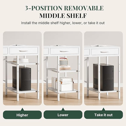 47" Computer Desk with 6 Drawers, Home Office Gaming Desks with Storage Shelves for Bedroom, Writing Study Corner Living Room Work Table White