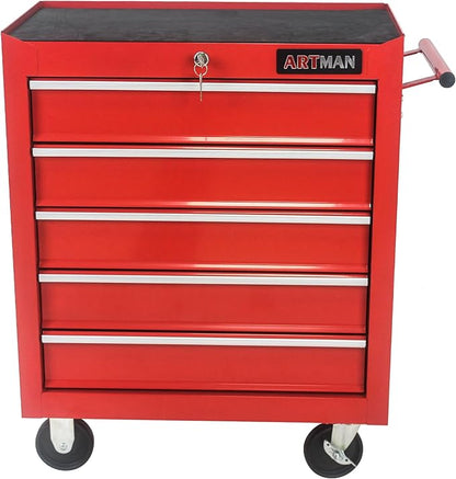 RYH 5 Drawers Rolling Tool Chest & Tool Box on Wheels | Heavy Duty Metal Cart with Ball Bearing Drawers | Fits US General Tool Box for Garage Storage (Red, 5 Drawers（29.9" H × 24.2" W × 12.9" D)