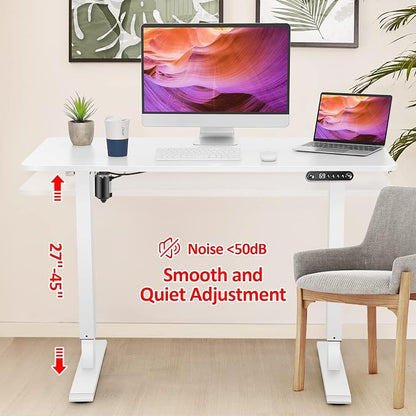 Standing Desk Adjustable Height, 48'' X 24'' Ergonomic Home Office Computer Workstations with Wheels and Hooks, 27''-45'' Lifting Range Stand Up Desk(White)