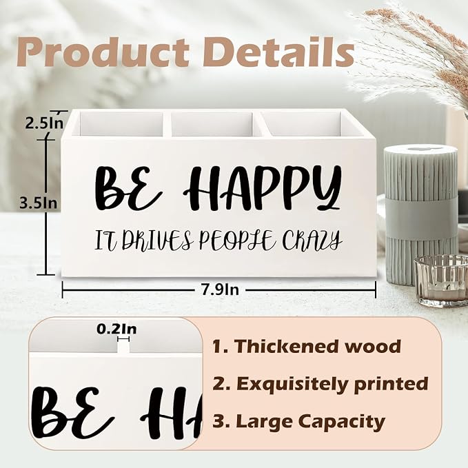 Inspirational Gifts Wooden Pen Pencil Holder for Office Desk Accessories, Motivational Gifts for Women, Be Happy It Drives People Crazy Makeup Brush Toothbrush Holder Organizer