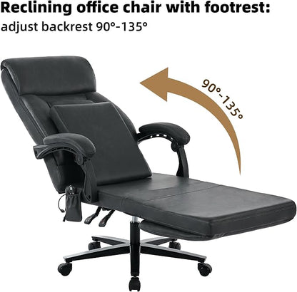DYHOME Executive Office Chair with Footrest, Ergonomic Computer Desk Chairs,Mid-Tall Back Leather Office Chair,Lumbar Support Swivel Chair with Rocking Function,Black