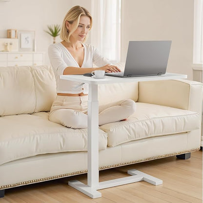 Simple Deluxe Overbed Bedside Table with Hidden Casters, Adjustable Hospital & Home Use Bed Table, Rolling Laptop Table, Movable Standing Desk, White