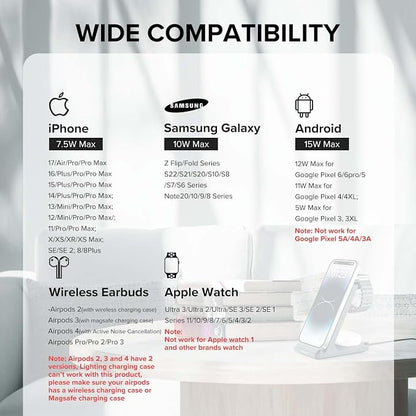 Wireless Charging Station, 3 in 1 Fast Wireless Charger Stand for Multiple Devices Apple Watch Ultra Series 11 10 9 8 7 6 SE 5 4 3 2, iPhone 17 16 15 14 13 12 11 Pro Max/Plus/Air/X/XS/XR/SE, Airpods