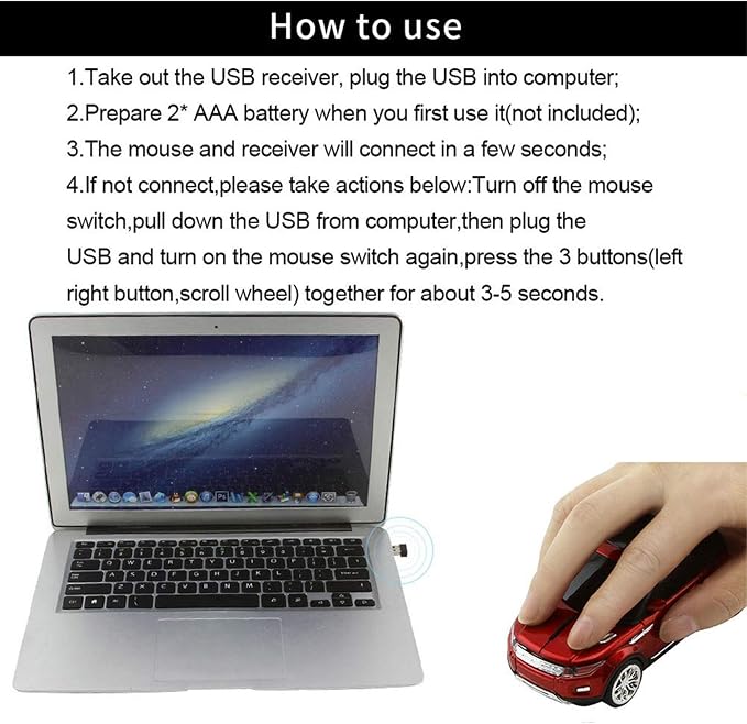 CHUYI Cool SUV Car Shaped Wireless Mouse 1600 DPI Optical Cordless Mice with USB Receiver for Office School Travel for PC Computer Laptop Gift (Red-1 Pack)