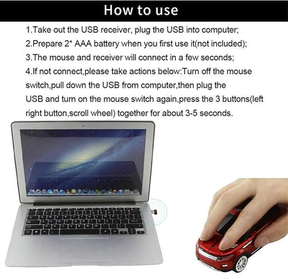 CHUYI Cool SUV Car Shaped Wireless Mouse 1600 DPI Optical Cordless Mice with USB Receiver for Office School Travel for PC Computer Laptop Gift (Red-1 Pack)