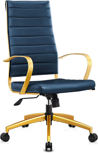 Office Chair, Computer Chair, Ergonomic Office Chair in Vegan Leather, High Back Desk Chair with Back Support, Executive Chair, Manager（Navy Gold）