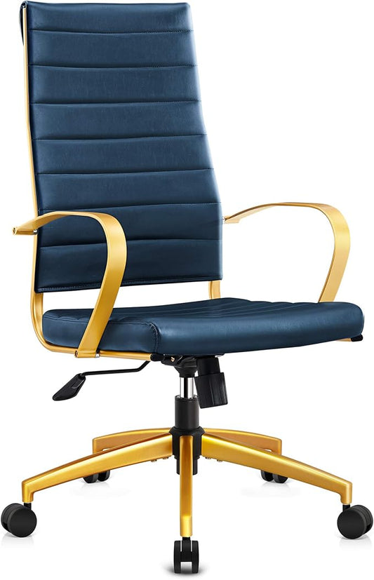 Office Chair, Computer Chair, Ergonomic Office Chair in Vegan Leather, High Back Desk Chair with Back Support, Executive Chair, Manager（Navy Gold）