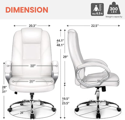 NEO Chair Office Desk Chair Computer Ergonomic Executive High Back Managerial PU Leather Lumbar Support Task Gaming Seat Adjustable Height Swivel Rolling Wheels (All White)