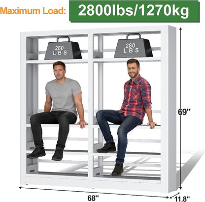 5-Tier Industrial White Metal Bookshelf - Freestanding Tall Storage Organizer for Living Room & Home Office, BSJ175-2