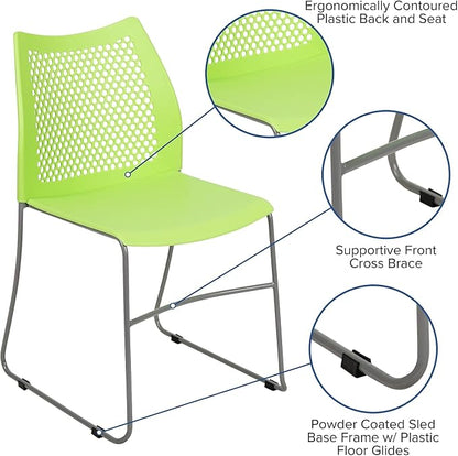 Flash Furniture Hercules Series Contoured Lobby Chairs with Air-Vent Honeycomb Backs, Ergonomic Stacking Chairs for Offices, Set of 5, Green